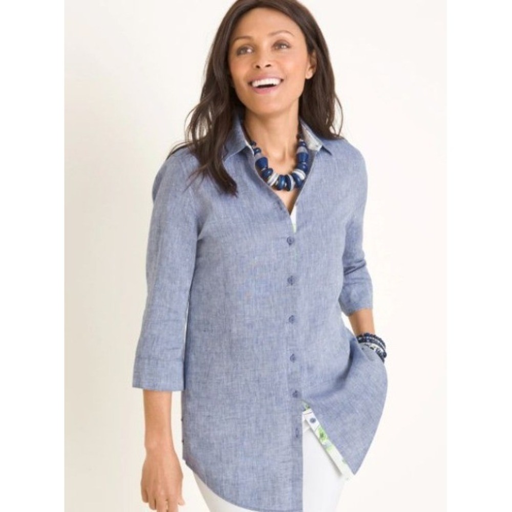 Chico's Women's No Iron Long Sleeve Linen Side-Button Shirt Size 0/US(4/6) - Picture 14 of 14